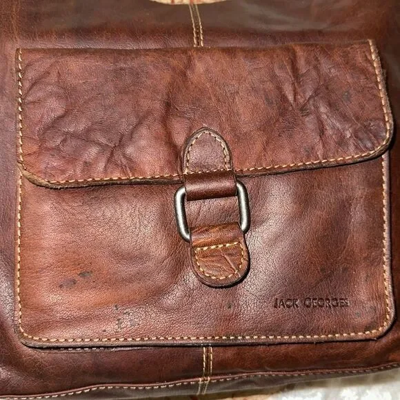 Rare Jack Georges Medium Brown Genuine Leather Vintage Messenger Crossbody Bag